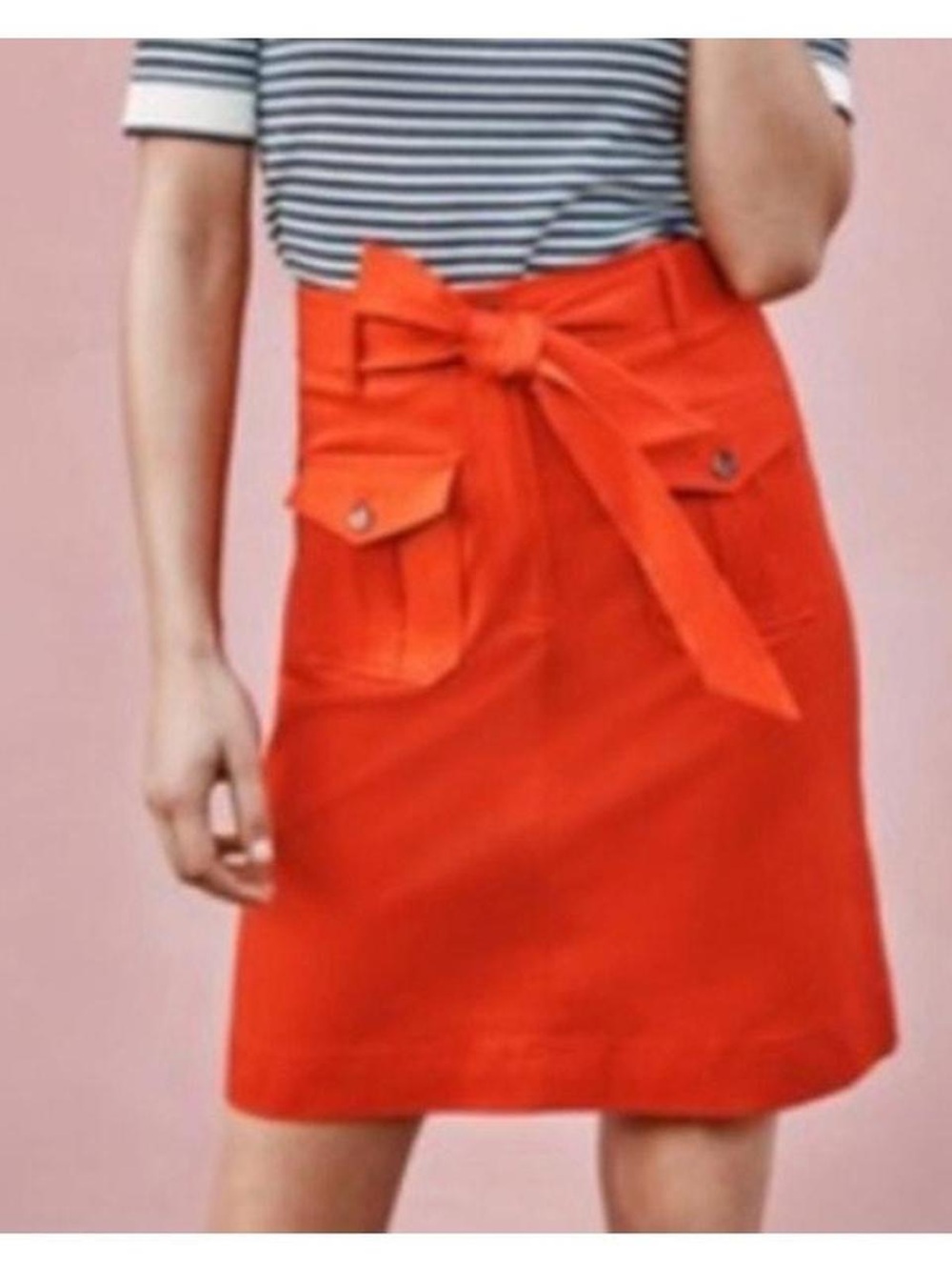 Boden Cecily A-line Bright Orange Skirt Pockets Belted Size 4 US